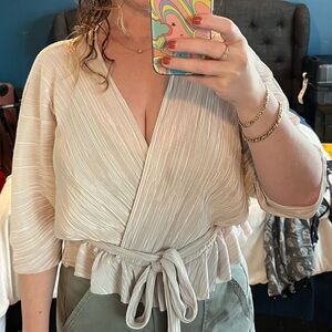 ASOS Champagne Plisse Textured Wrap Blouse size 8
